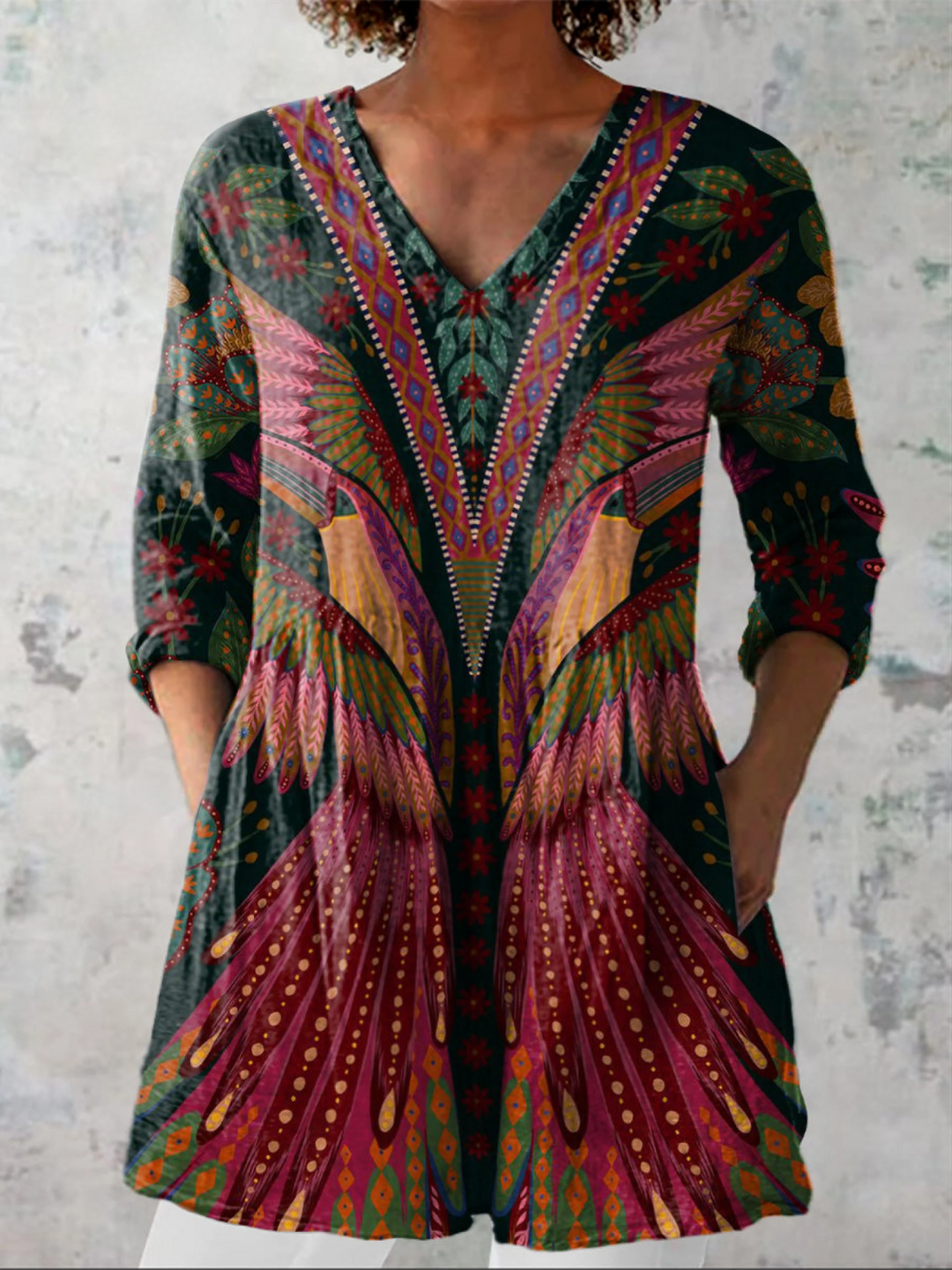Manon | Deep Red Print V-Neck Blouse
