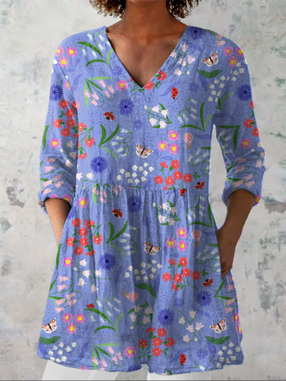 Aline | Soft Blue V-Neck Blouse