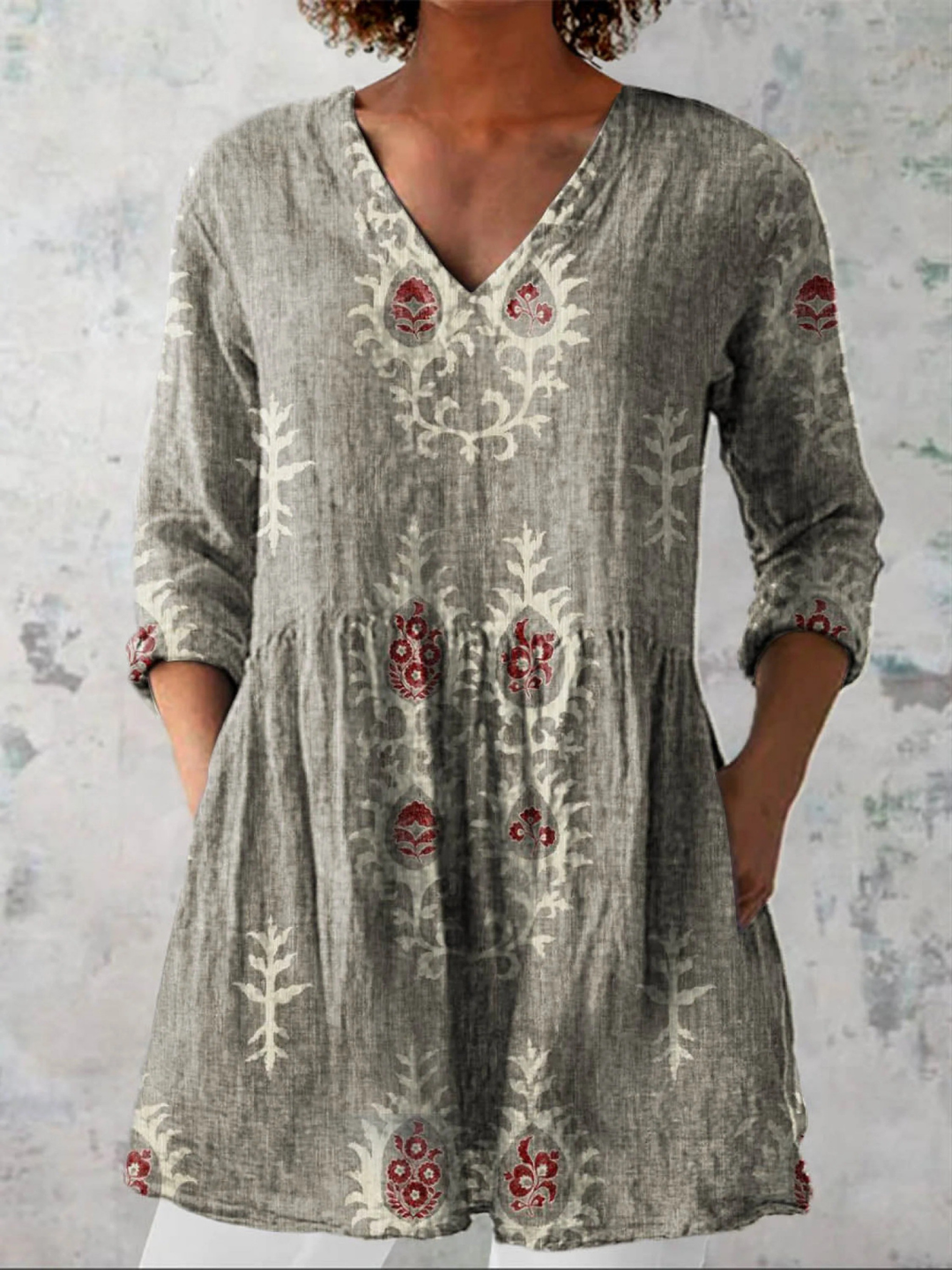 Elise | Soft Green Print V-Neck Blouse