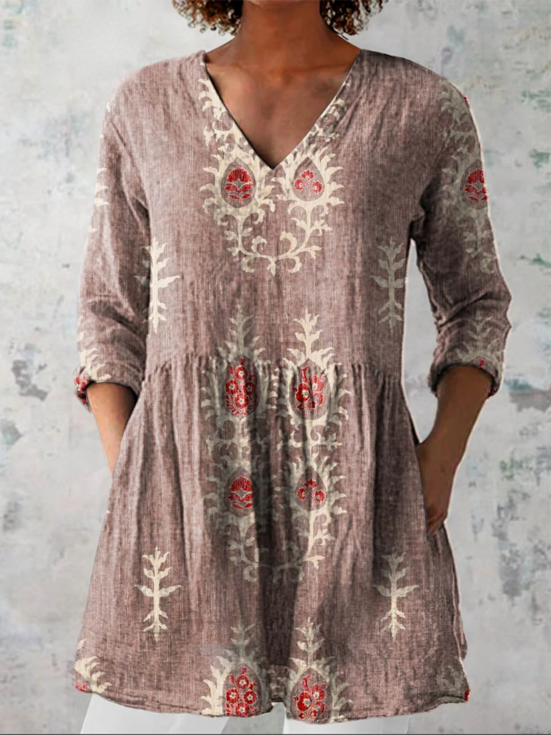 Elise | Soft Green Print V-Neck Blouse