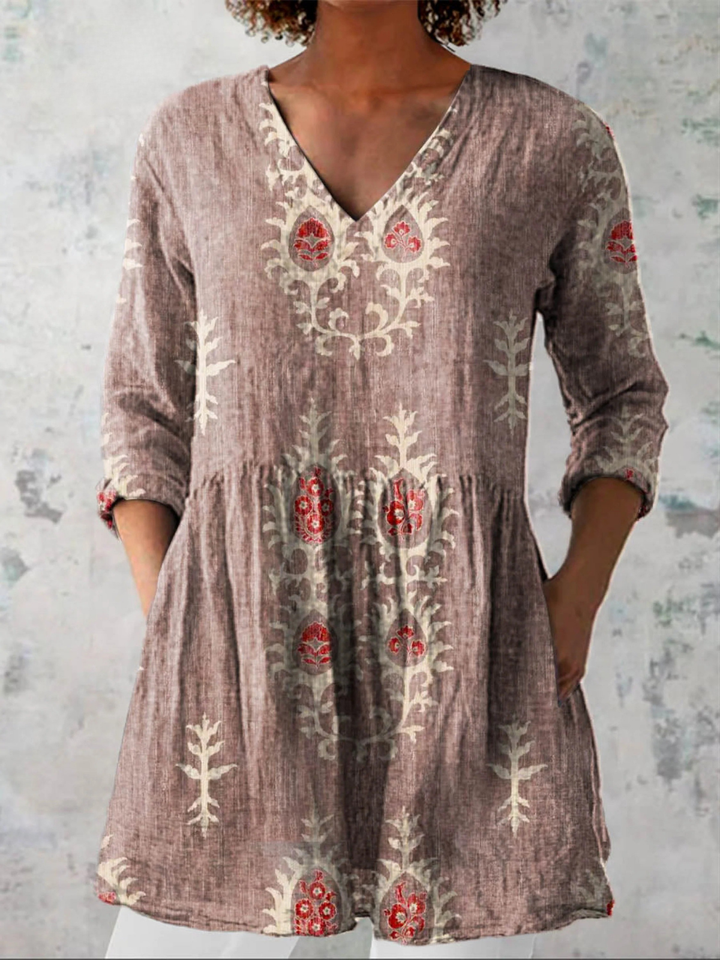 Elise | Soft Green Print V-Neck Blouse