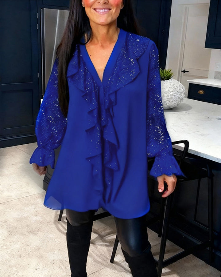Loose Solid Colour Blouses with Ruffles