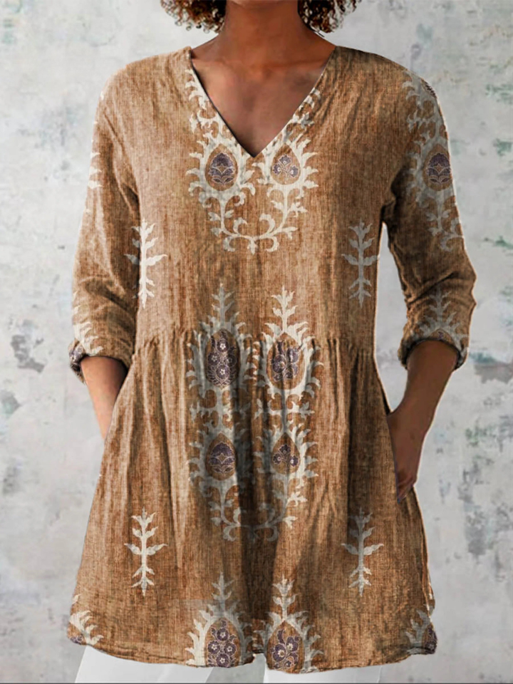 Elise | Soft Green Print V-Neck Blouse
