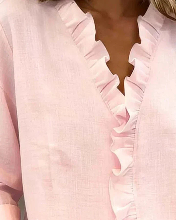 Sadie | Blouse with Ruffles, V-Neck and Long Sleeves