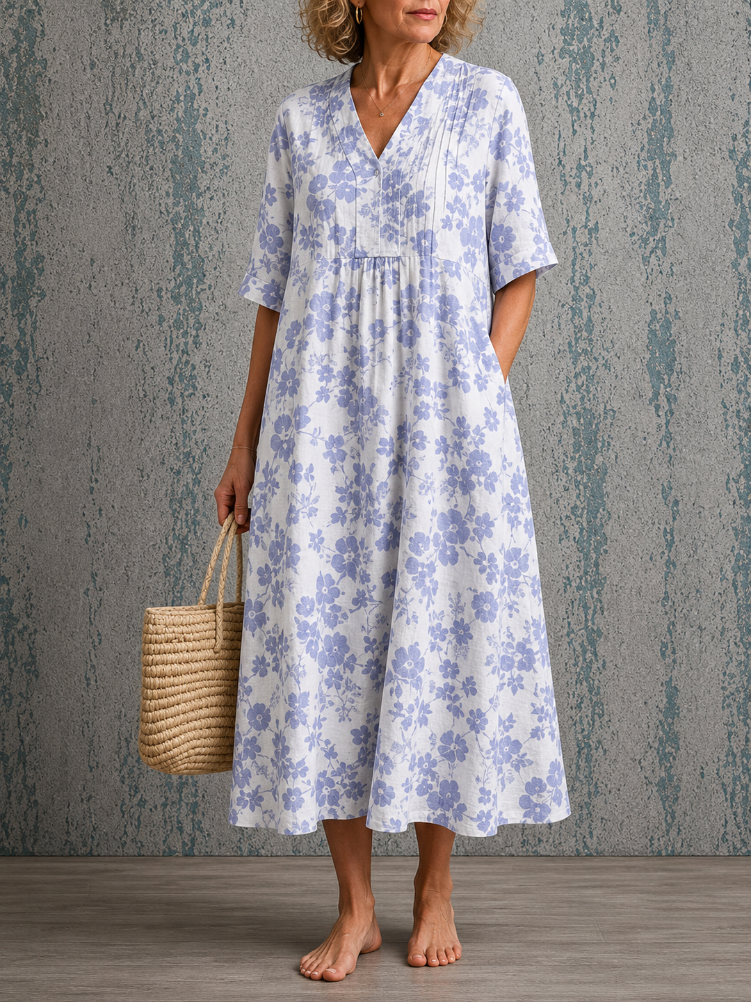 Janice | Half Sleeve Linen Dress