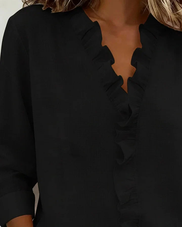Sadie | Blouse with Ruffles, V-Neck and Long Sleeves